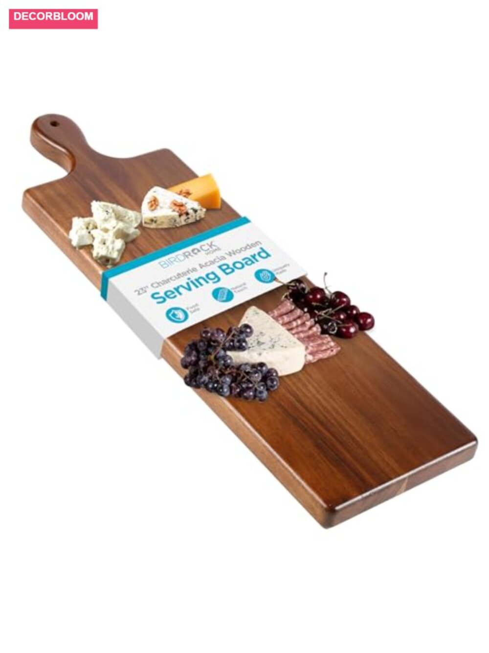 23in Acacia Wood Charcuterie Serving Board with Handle Cheese Meat Appetizers